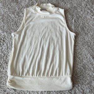 Evereve Cream Ribbed Sleeveless Mock Neck Tank